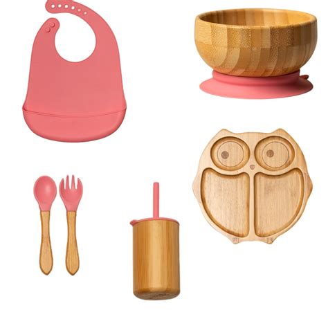 Kit Introdução Alimentar Bambu - Kit de Introdução Alimentar feito com Bambu e Silicone - Pink Owl ...
