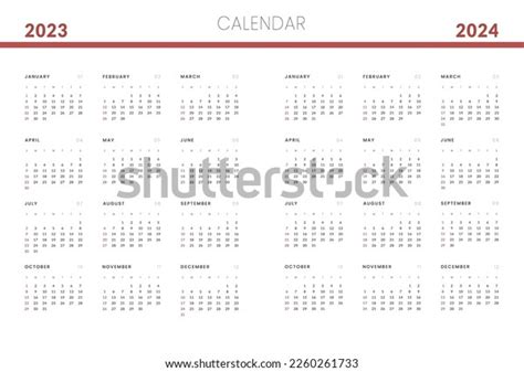 Set 20232024 Annual Calendar Template Vector Stock Vector Royalty Free