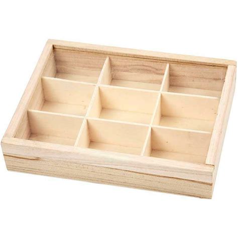 Plain Wooden Plexi Sliding Lid Display Box Storage 9 Compartments