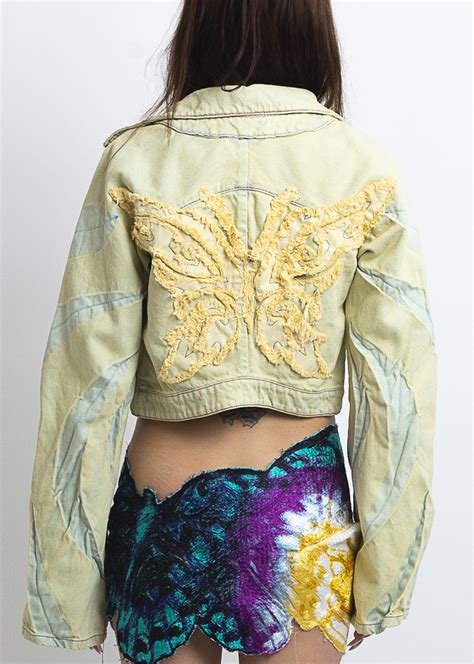 Yellow Jacket Butterfly Back Raglan Denim Jacket Masha Popova