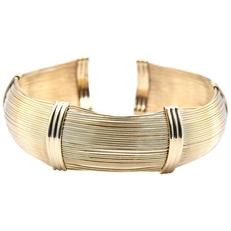 18 Karat Yellow Gold Italian Flexible Cuff Bracelet At 1stdibs