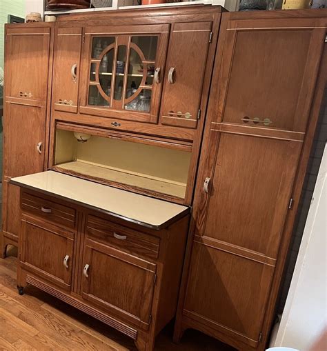 Very Rare Art Deco Hoosier Cabinet With Side Pantry Cabinets