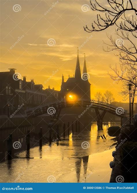 Bridge View Across City of Sneek with Historic, Iconic Watergate