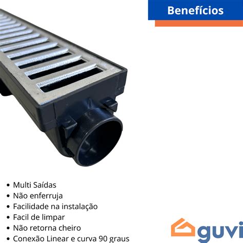 Kit Ralo linear guvi 6x50 Grelha Alumínio Coletor de água pluvial