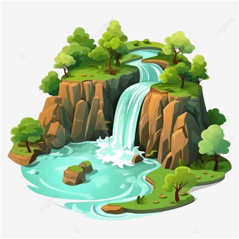 Paisaje 3d Con Cascada En Estilo De Dibujos Animados PNG 3d 3d