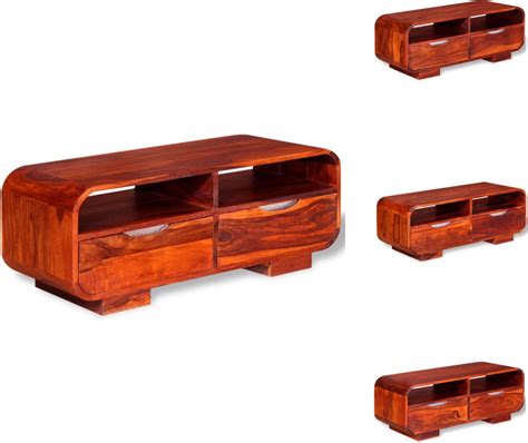 Vidaxl Massief Sheeshamhouten Salontafel 90 X 40 X 35 Cm Meerkleurig Met 2 Bol