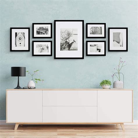 7 Pcs Wooden Multi Photo Frames Wall Hang Pic Frames Set Collage Black