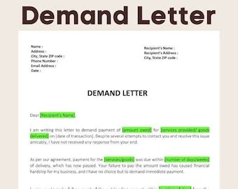 Demand Letter Template Printable Demand Letter Editable Demand Letter