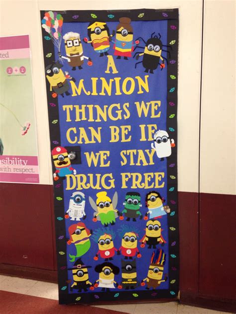 Minion red ribbon/ Halloween week. Door decorating contest | Red ribbon ...