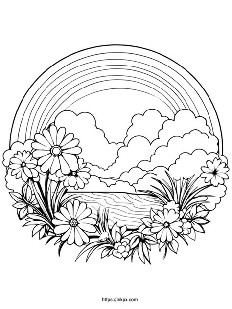 Free Printable Rainbow Flower Circle Coloring Page · InkPx