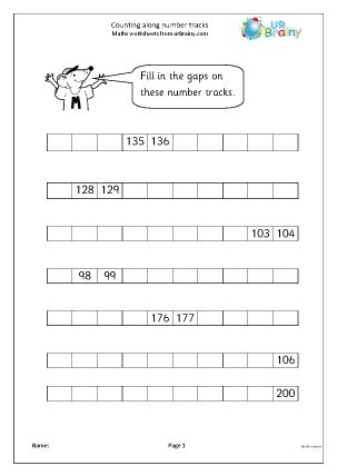 Counting Along Number Tracks Number And Place Value Maths Worksheets