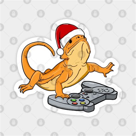 Cute Bearded Dragon Christmas Hat Video Game - Dragon - Magnet | TeePublic