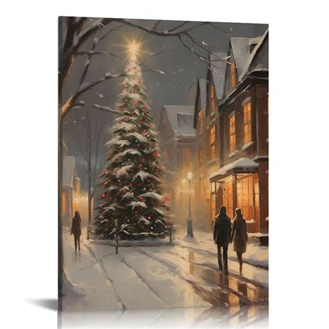 Florid Vintage Christmas Canvas Wall Art Landscape Painting Winter