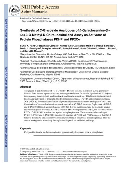 (PDF) Synthesis of C-glycoside analogues of beta-galactosamine-(1-->4 ...