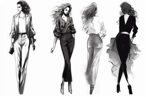 Premium AI Image | Fashion sketches illustration black and white ...