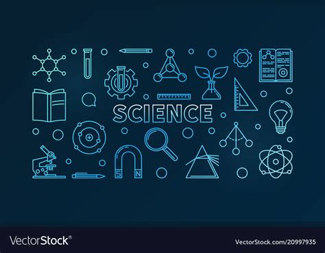 Science outline blue horizontal Royalty Free Vector Image