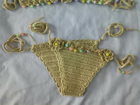 Crochet Bikini Set Swimsuit Sexy Summer Women Swimwear Handmade Cotton Size S Ebay