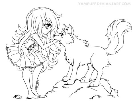 Chibi With Wolf Lineart Commission By Yampuff On Deviantart