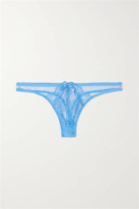 Buy Agent Provocateur Rozlyn Lace Trimmed Tulle And Satin Thong Blue