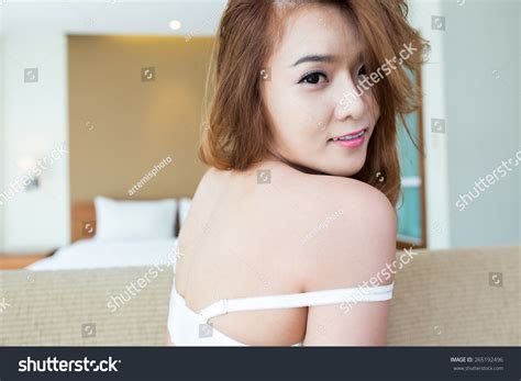 Sexy Asian Woman Lingerie Posing On Foto Stok Shutterstock