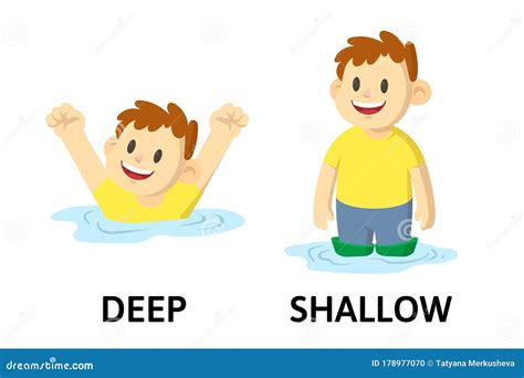 Opposites, DEEP And SHALLOW Words. Little Asian Boy Swimming Cartoon Illustration ...