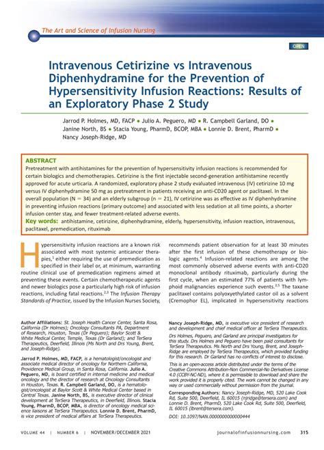 PDF Intravenous Cetirizine Vs Intravenous Diphenhydramine For The