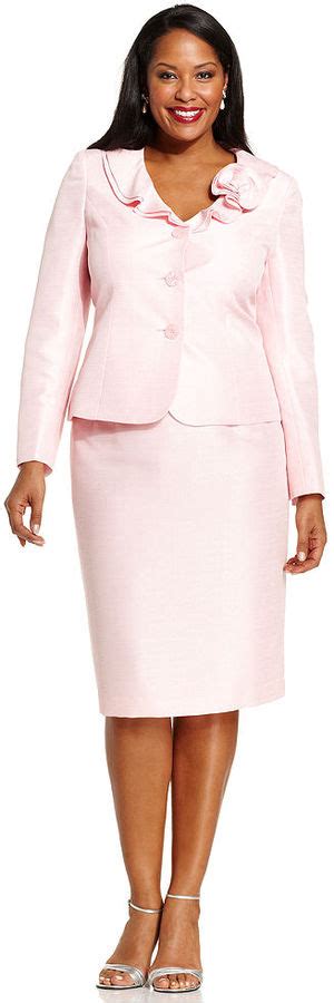 Le Suit Plus Size Melange Brooch Skirt Suit On Belted Jacket Jacket Dress Peplum