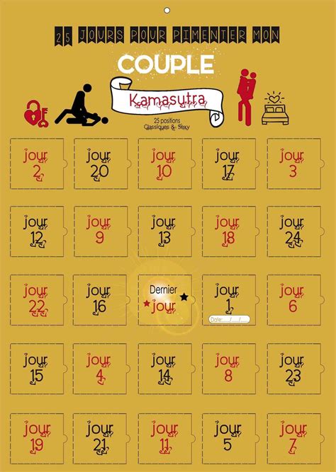 Calendrier Couple Kamasutra 25 Positions Carte Or A3 Greenweez