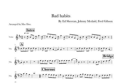 Bad Habits Arr Mav Duo By Ed Sheeran Sheet Music For Violin Solo At