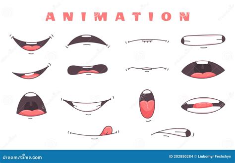 Mouth Animation Funny Cartoon Mouths Set With Expression Stock Vector