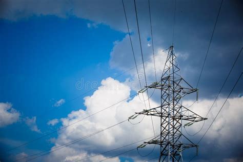 High Voltage Post High Voltage Tower Sky Background Electricity Is