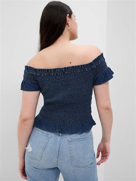 Cropped Ruffle Sleeve Denim Smocked Peplum Top With Washwell Gap