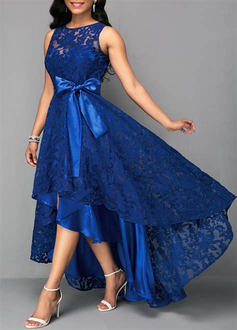 Lace Panel Belted High Waist Maxi Dress Usd 55 98