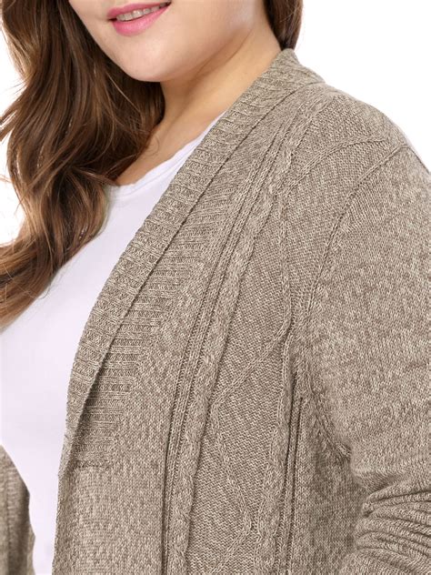 Women Plus Size Shawl Collar Open Front Sweater Cardigan Brown 1x