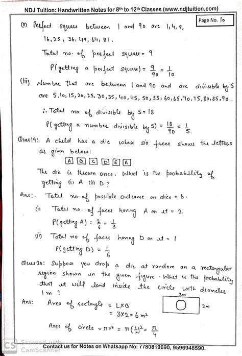 Probability Handwritten Notes For Class Th Maths