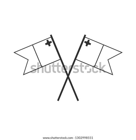 Malta Flag Icon Black Outline Flat Stock Vector Royalty Free