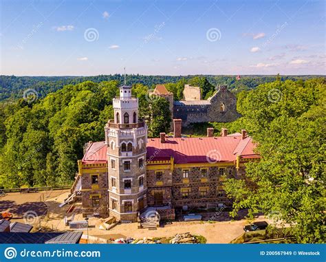 Aerial View Of A Beautiful New Castle Of Sigulda In Sigulda Latvia