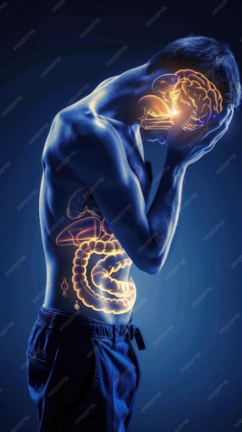 conceptual image  human anatomy highlighting brain  digestive