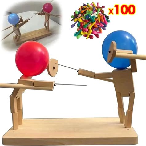 Balloon Bamboo Man Battle Wooden Bots Battle Game Two Player Fast Paced