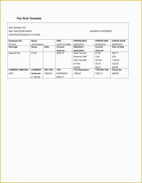 Free Paycheck Stub Template Download Of Check Stub Templates Pay ...