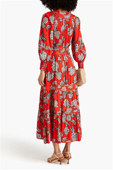 Alice Olivia Lyla Pleated Floral Print Satin Midi Dress The Outnet