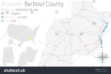 Large And Detailed Map Of Barbour County In Royalty Free Stock Vector