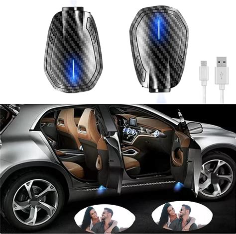 Custom Car Door Projector Lightsrechargeable Wireless Carbon Fiber Car Door Lights