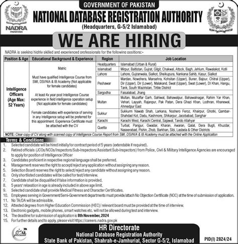 NADRA Vacancies 2024 For The Post Of Intelligence Officer Galaxy World