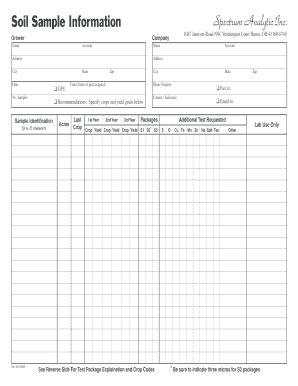 Fillable Online Soil Sample Information Spectrum Analytic Inc Fax