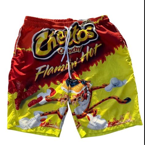CHEETOS CRUNCHY FLAMIN HOT SWIM TRUNKS Sz M In 2025 Swim Trunks White Swim Trunks Red Swim