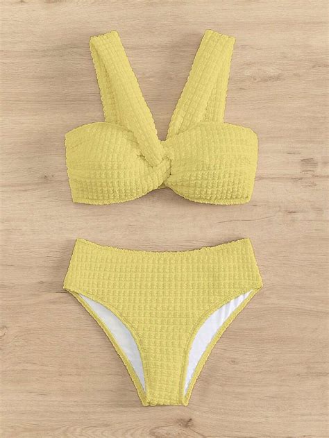 Plain Twist Bikini Swimsuit SHEIN USA