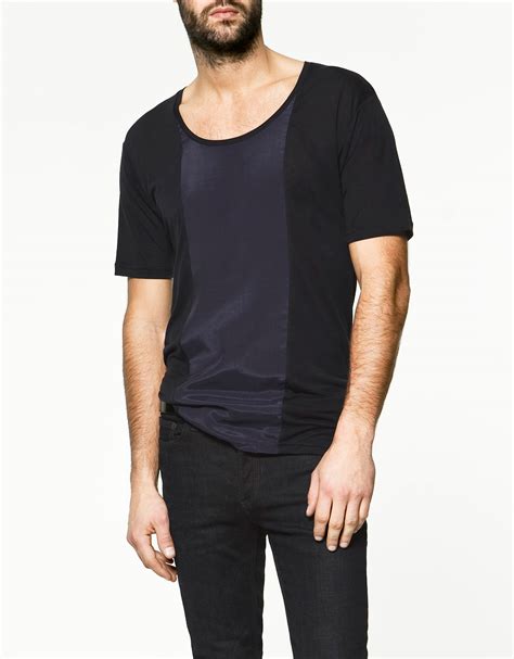 Zara T Shirt With Silk Panel In Blue For Men Lyst