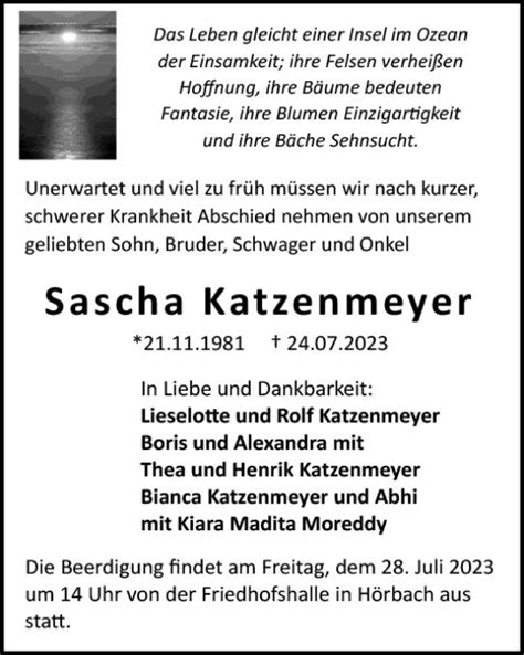 Traueranzeigen Von Sascha Katzenmeyer Vrm Trauer De