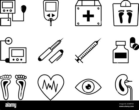 Diabetes And Blood Sugar Measurement Line Icons Diabetes Disease Icons